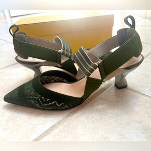 Fendi Zucca FF Green Slingback Shoes
